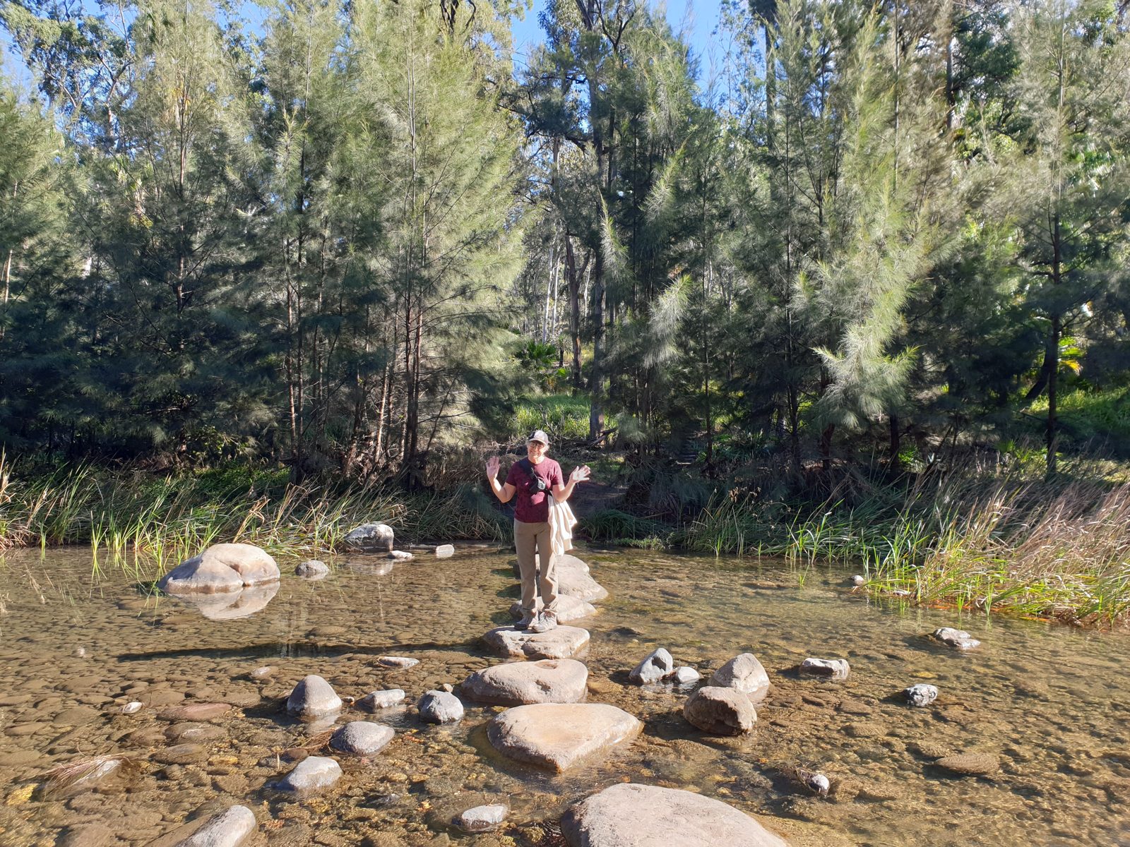 Rock hopping across the creek